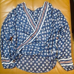 Free People Before Dawn Blouse.  Blue.  Sheer.  Wrap Style.  Size Large.